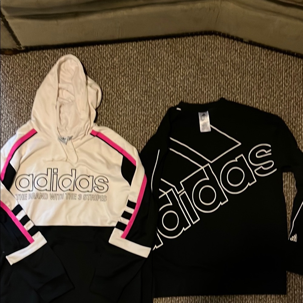 Adidas Teen Black and White Hoodie and Shirt Set
